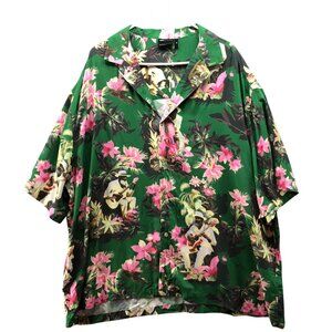 Asos Hawaiian Shirt Mens 2XL Green Pink Floral Short Sleeve Button Down Relaxed